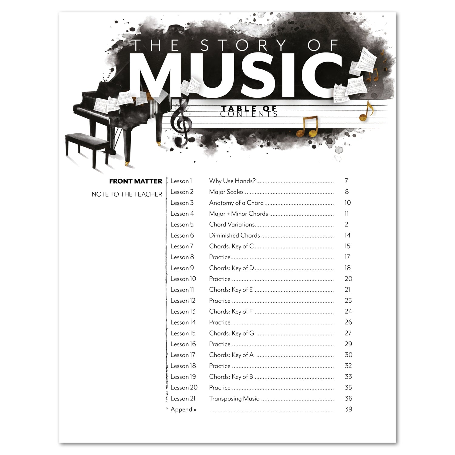 Music homeschool unit study digital student Chording 101 workbook table of contents