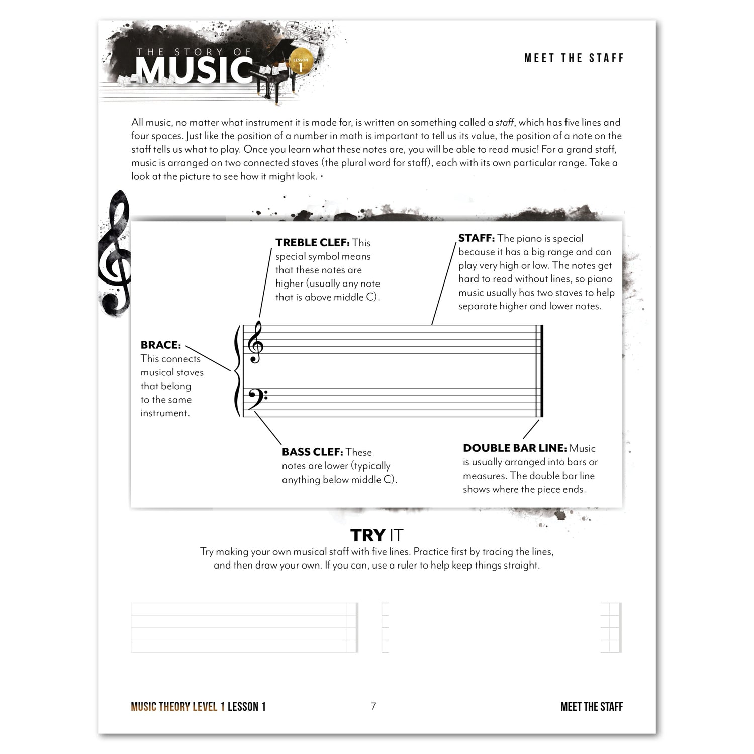 Music homeschool unit study digital student Music Theory workbook level one lesson one