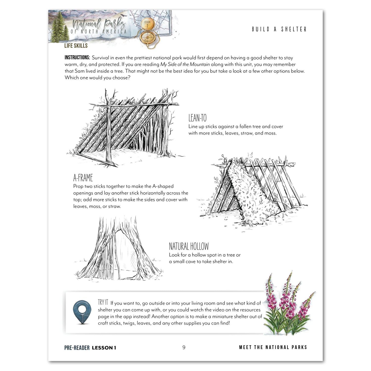 National Parks of North America homeschool unit study printed student workbook for pre-reader with Teacher's Guide  lesson one