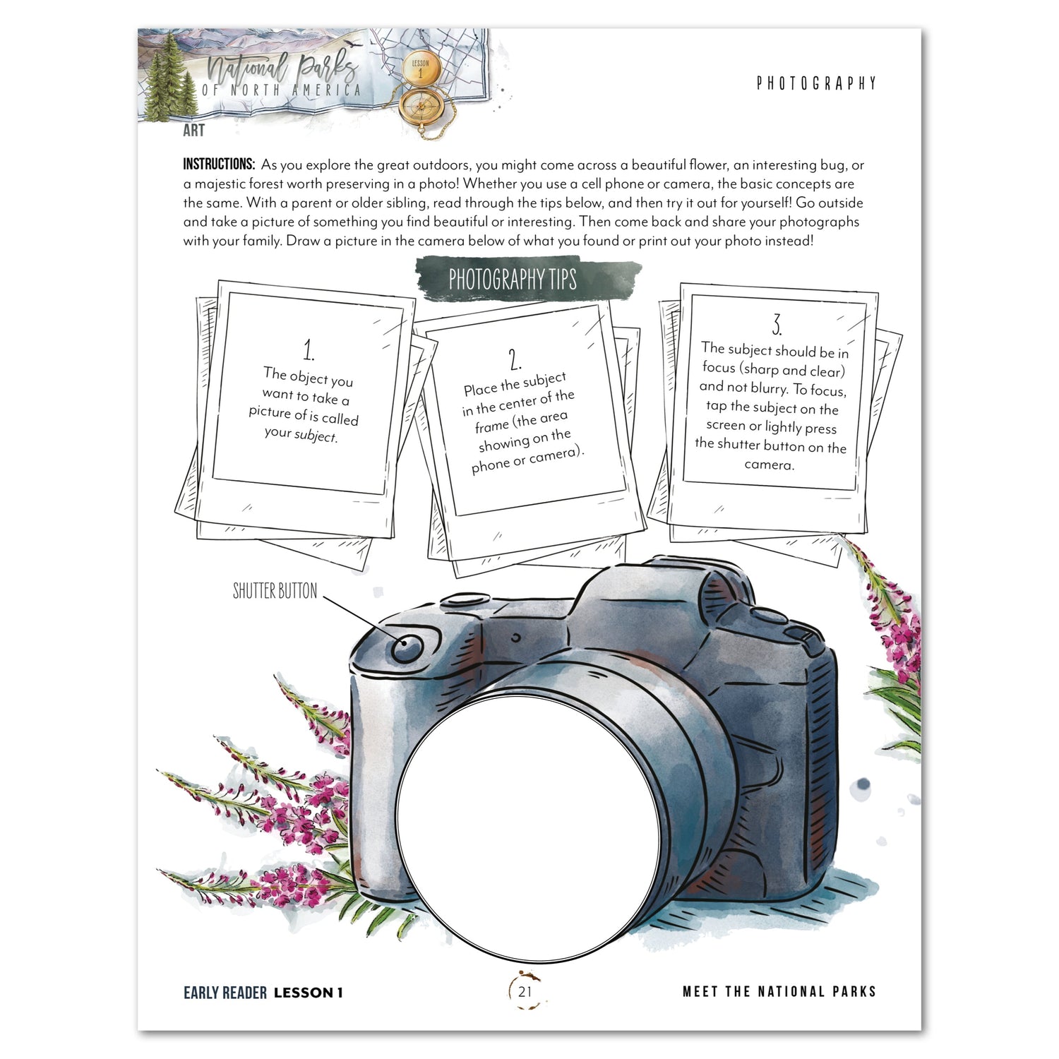 National Parks of North America homeschool unit study printed student workbook for early reader  with Teacher's Guide  lesson one