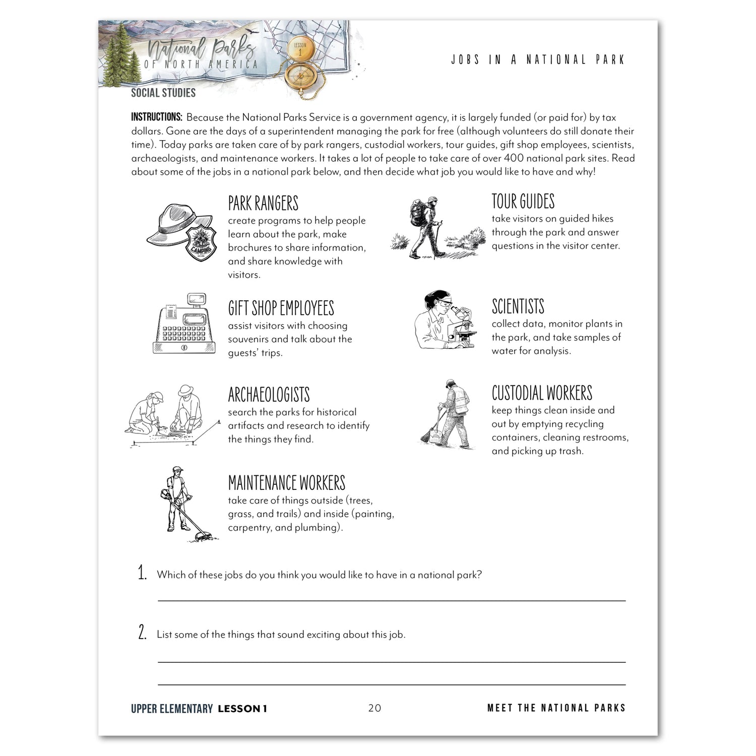 National Parks of North America homeschool unit study printed student workbook for upper elementary with Teacher's Guide  lesson one