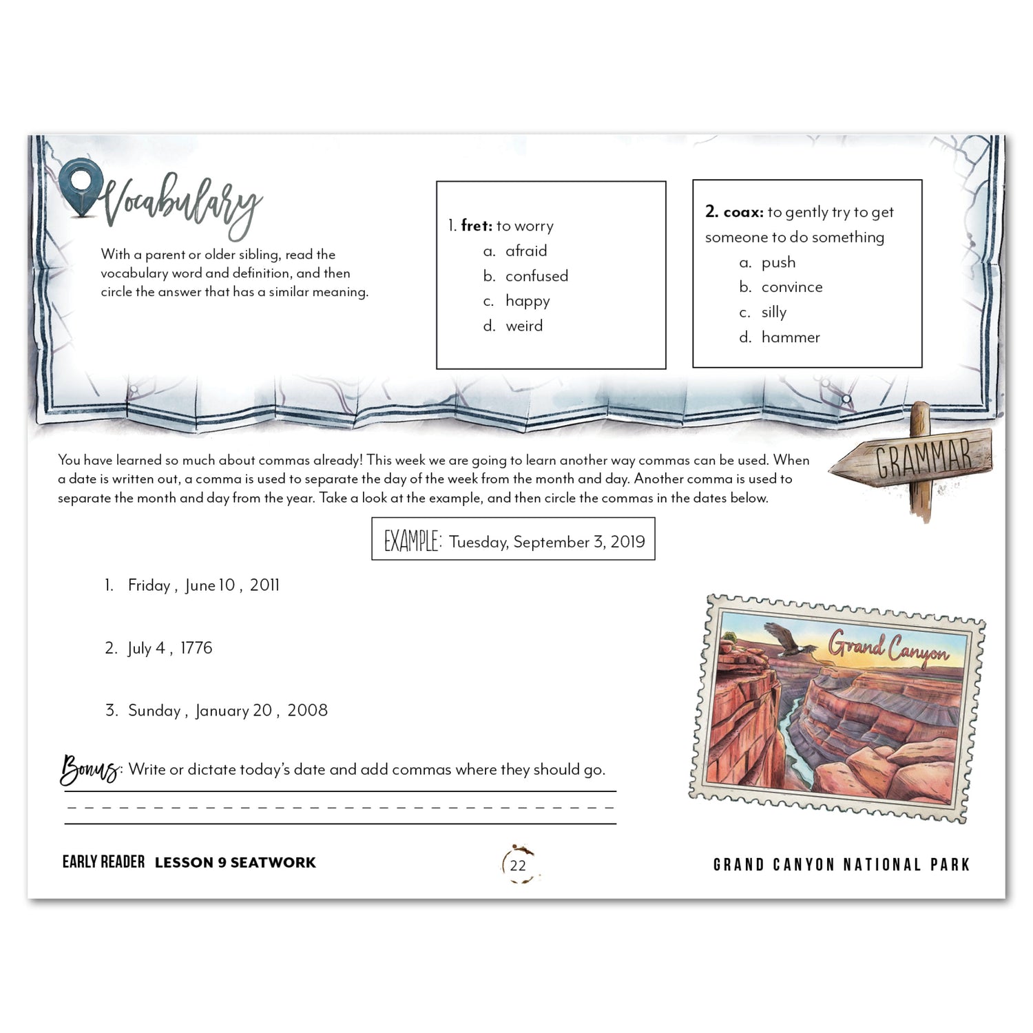 National Parks of North America homeschool unit study digital student seatwork journal in manuscript for  Early Reader lesson one