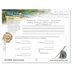 National Parks of North America homeschool unit study digital student seatwork journal in cursive for Early Elementary lesson one