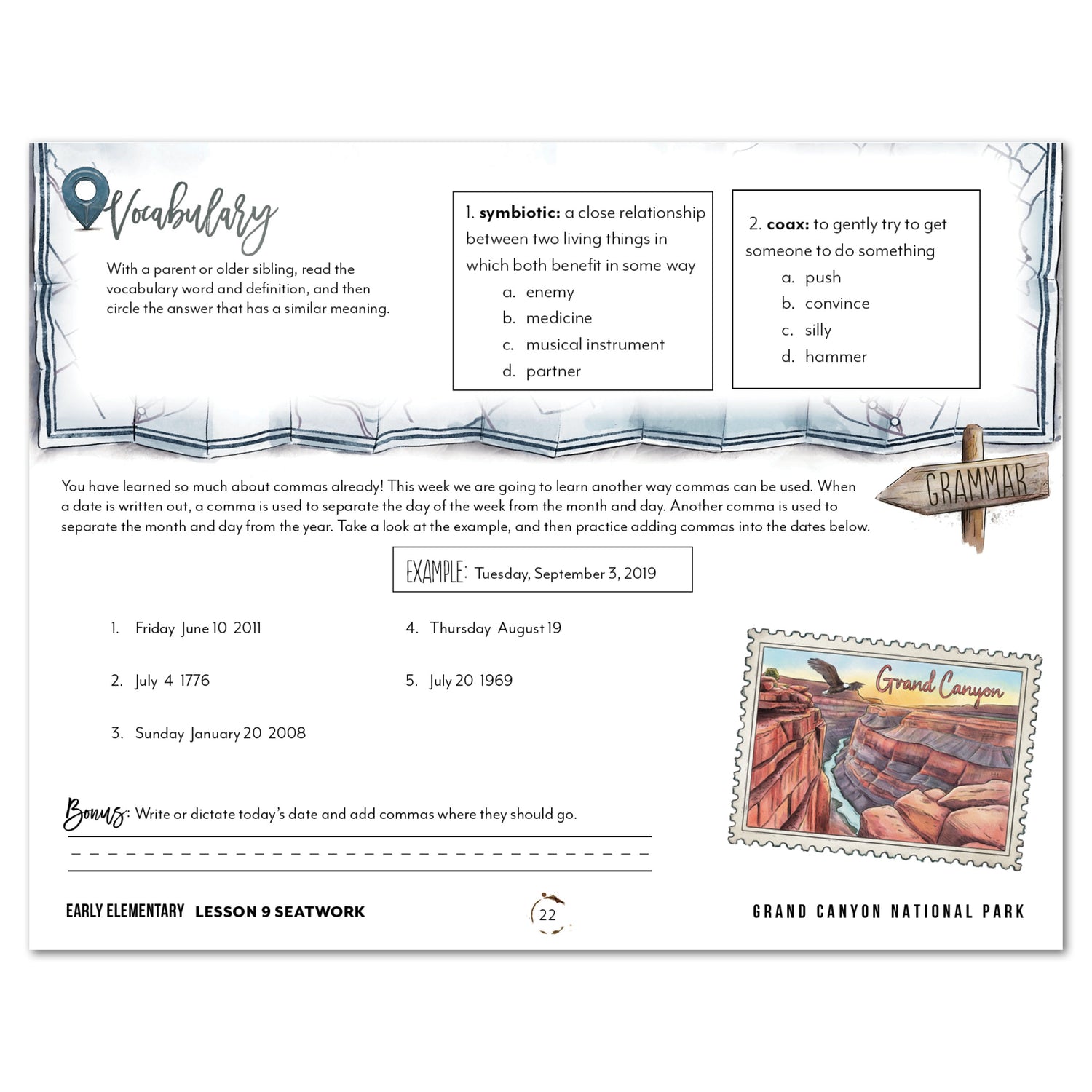 National Parks of North America homeschool unit study digital student seatwork journal in manuscript for Early Elementary lesson one