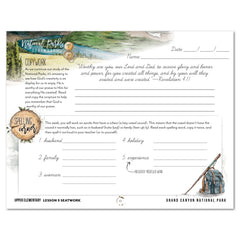 National Parks of North America homeschool unit study digital student seatwork journal in cursive for Upper Elementary lesson one