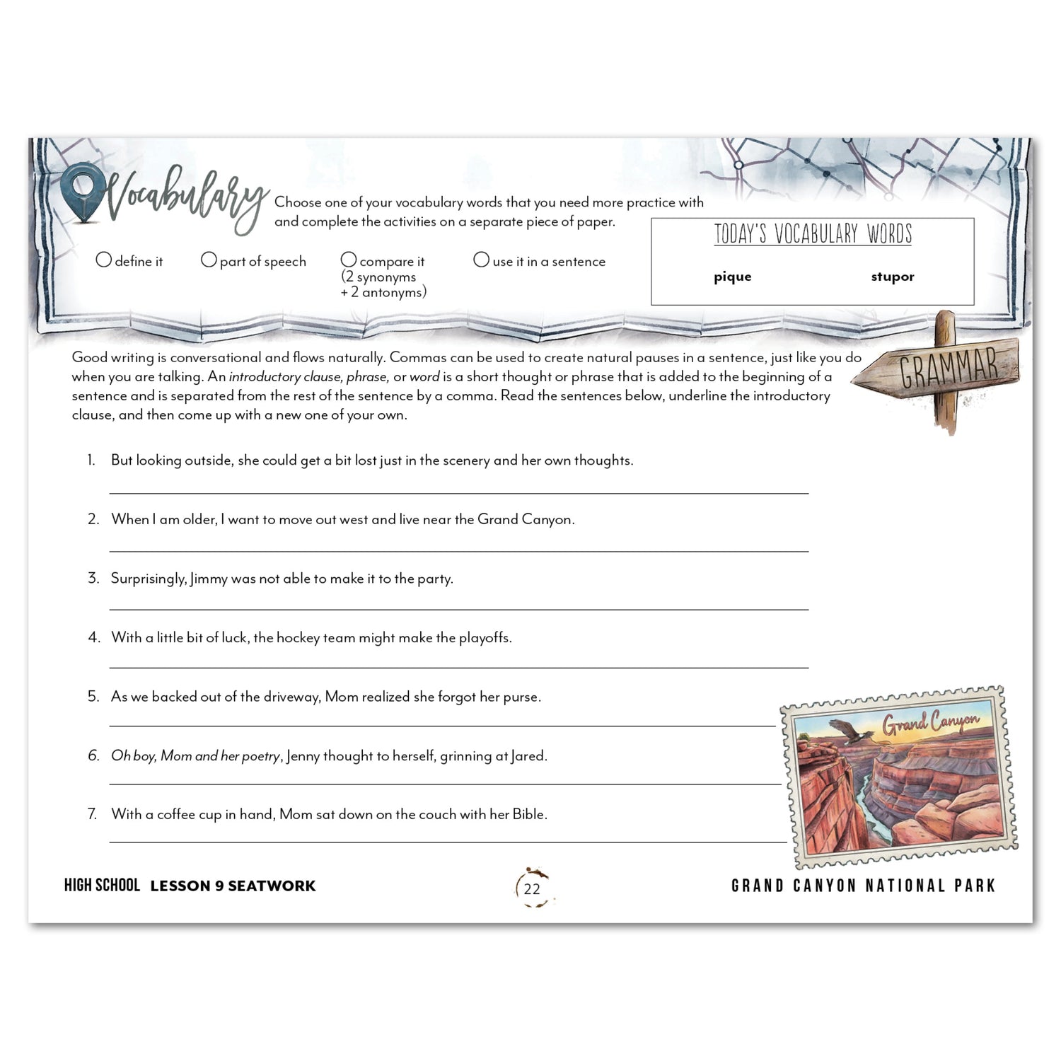 National Parks of North America homeschool unit study digital student seatwork journal in manuscript for High School lesson one