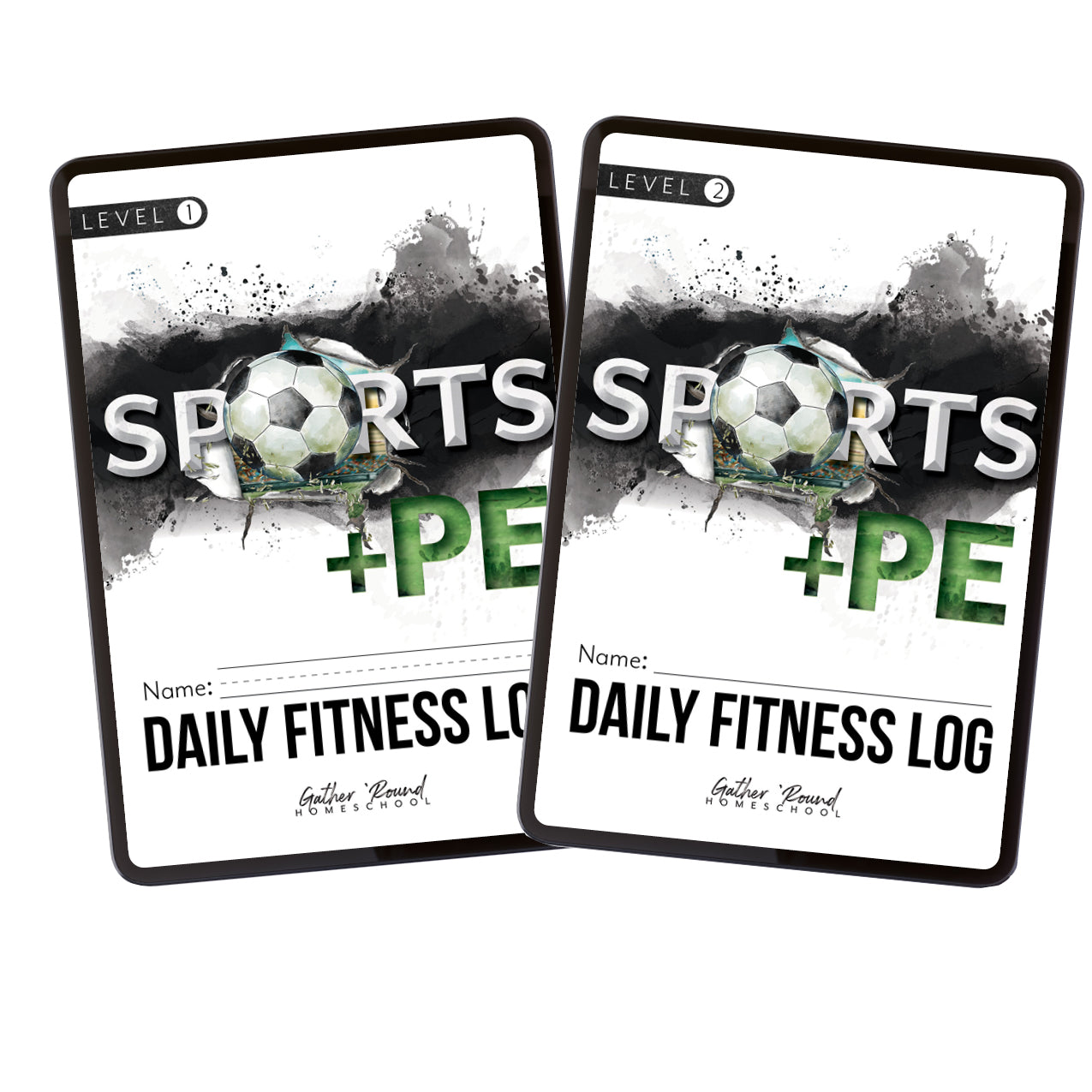 Sports + PE homeschool unit study, digital family fitness log level one and two