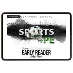 Sports + PE homeschool unit study, digital student seatwork journal in manuscript for Early Reader