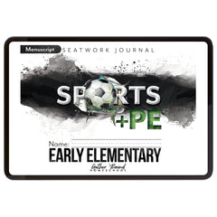 Sports + PE homeschool unit study, digital student seatwork journal in manuscript for Early Elementary