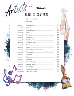 Artist Homeschool Unit Study Digital Teacher's Guide Table of Contents
