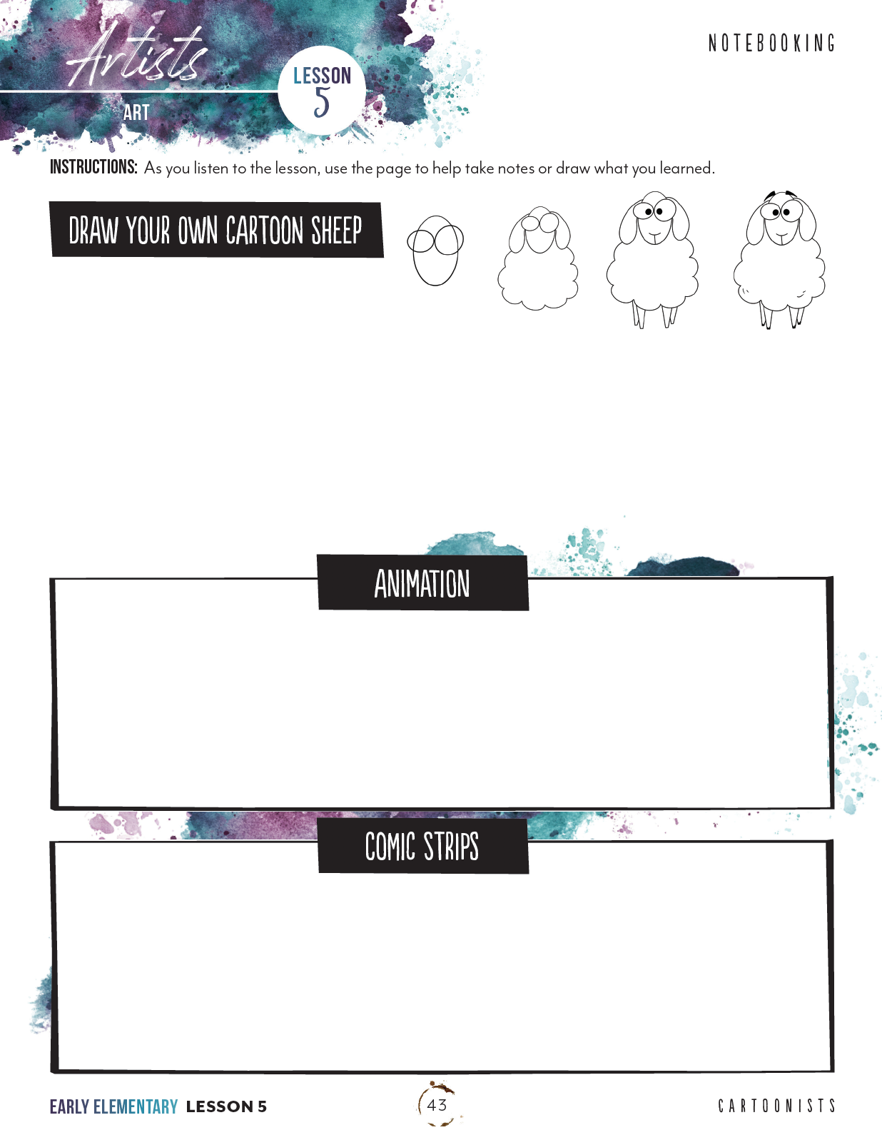 Artist Homeschool Unit Study Digital Early Elementary Student Book Lesson 5 Page