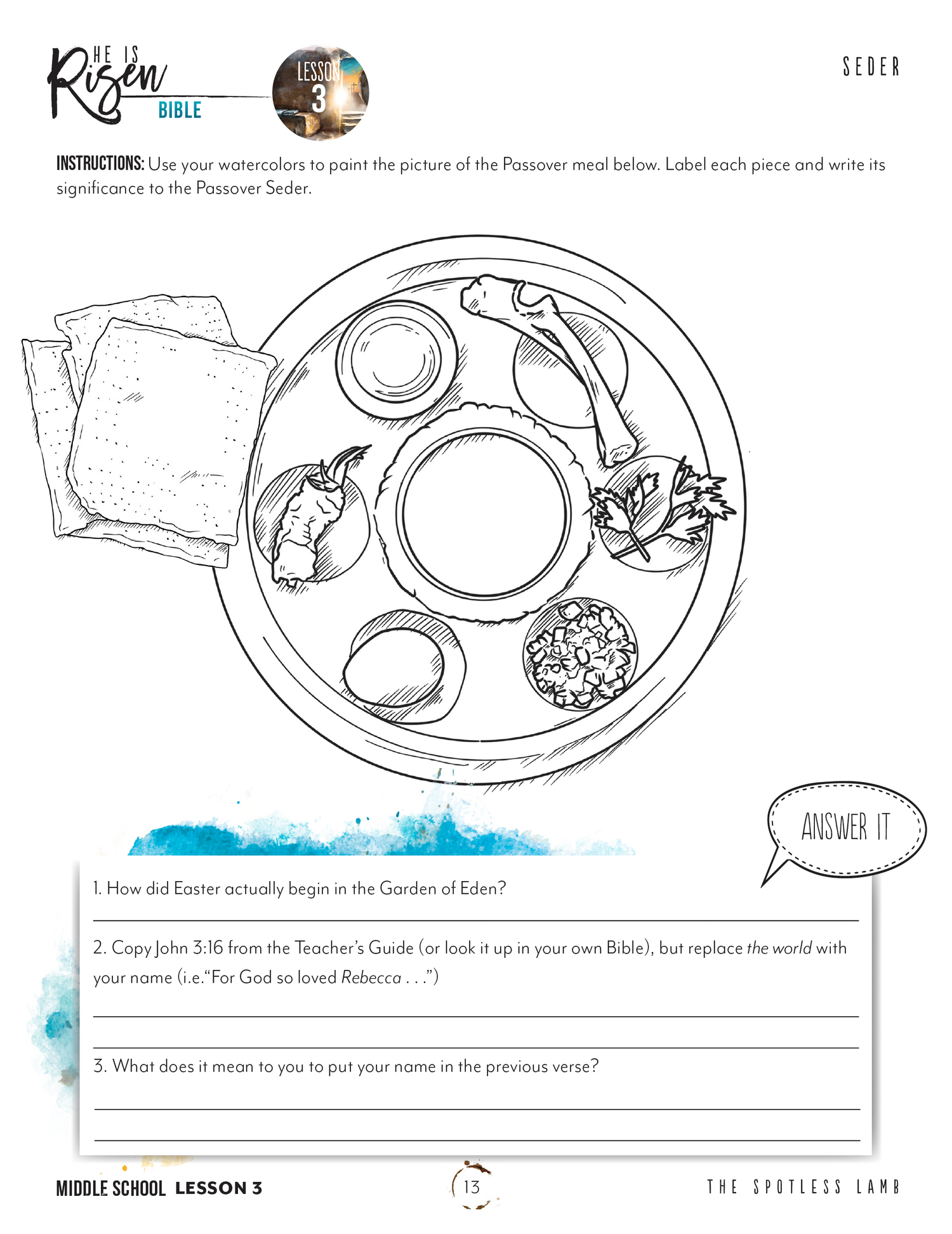 Easter - He is Risen Homeschool Unit Study Digital Middle School Student Book Lesson 3 Seder