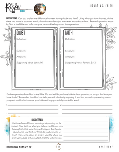 Easter - He is Risen Homeschool Unit Study Digital High School Student Book Lesson 10 Doubt vs Faith
