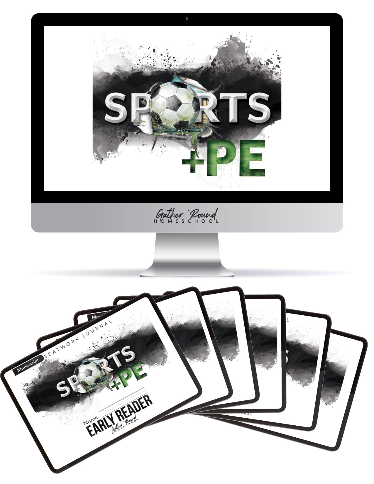 Sports + PE homeschool unit study, digital student seatwork journal in manuscript for all levels bundle