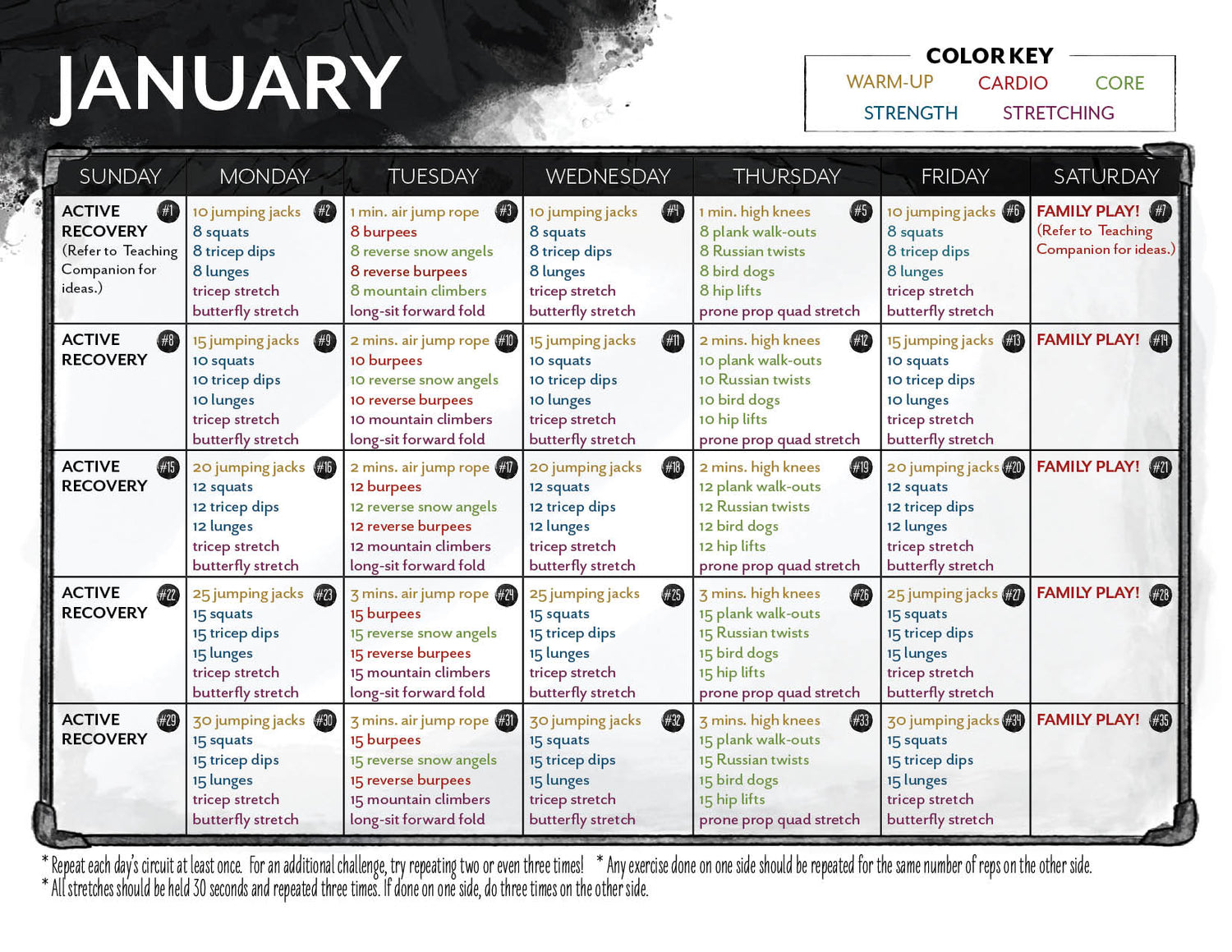Sports + PE homeschool unit study, digital family fitness plan, companion guide, and family fitness plan January plan 