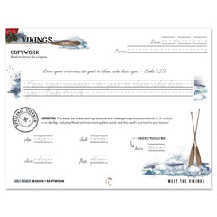 Vikings Homeschool Unit Study Digital Seatwork Journal Cursive Early Reader Lesson 1 Copywork and Spelling