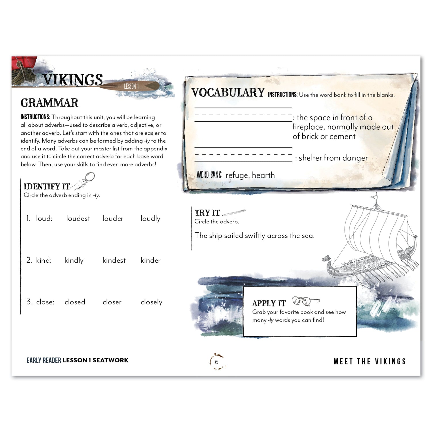 Vikings Homeschool Unit Study Digital Seatwork Journal Manuscript Early Reader Lesson 1 Grammar and Vocabulary