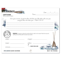 Vikings Homeschool Unit Study Digital Seatwork Journal Manuscript Early Elementary Lesson 1 Copywork and Spelling