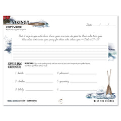 Vikings Homeschool Unit Study Digital Seatwork Journal Cursive Middle School Lesson 1 Copywork and Spelling