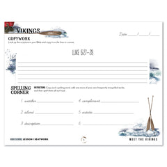 Vikings Homeschool Unit Study Digital Seatwork Journal Cursive High School Lesson 1 Copywork and Spelling