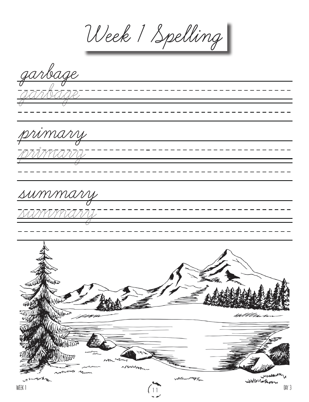 Artist Homeschool Unit Study Cursive Book Week 1 Spelling